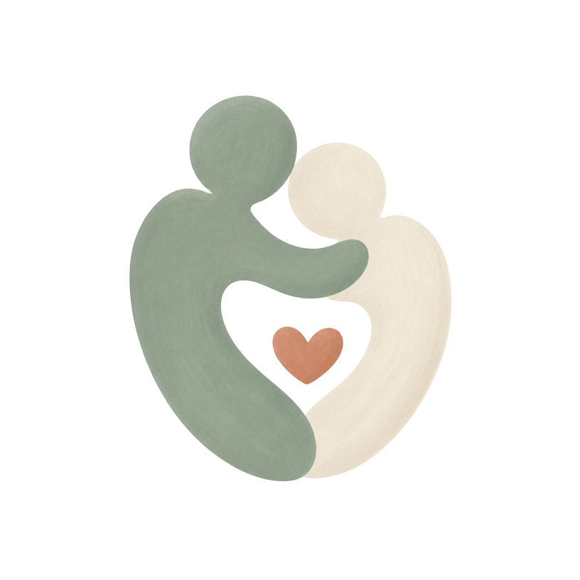 Logo di Accanto a me: due figure che si abbracciano attorno a un cuore